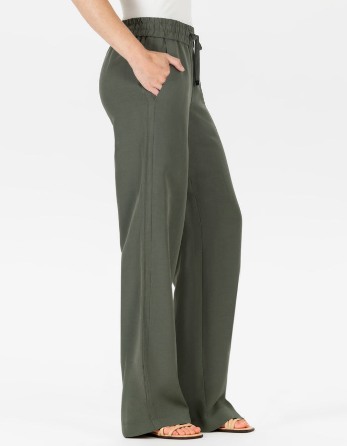 wide leg dark green linen viscose trousers