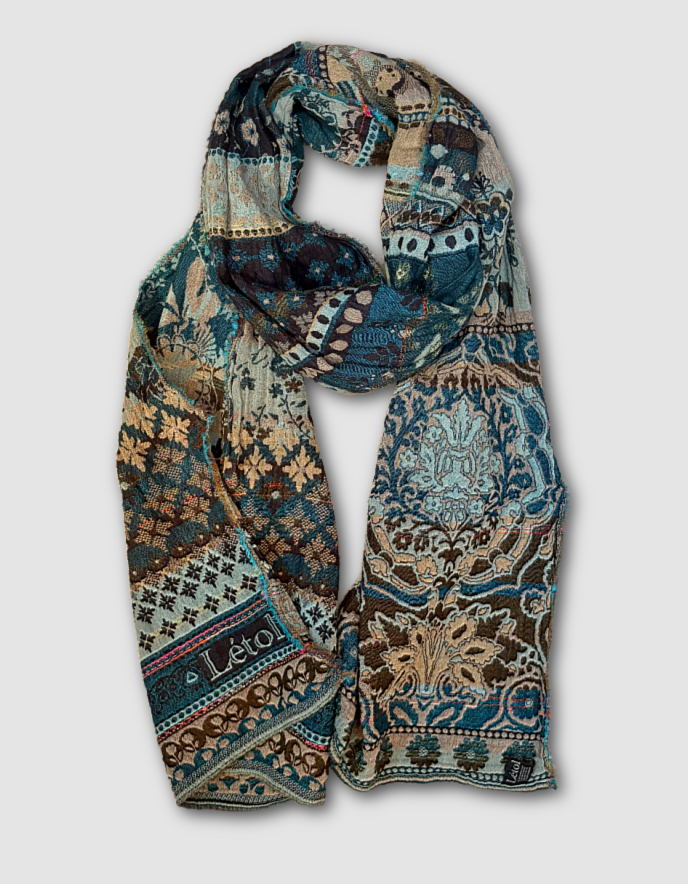 Letol Jacquard Scarf Anoushka in Turquoise Hiver