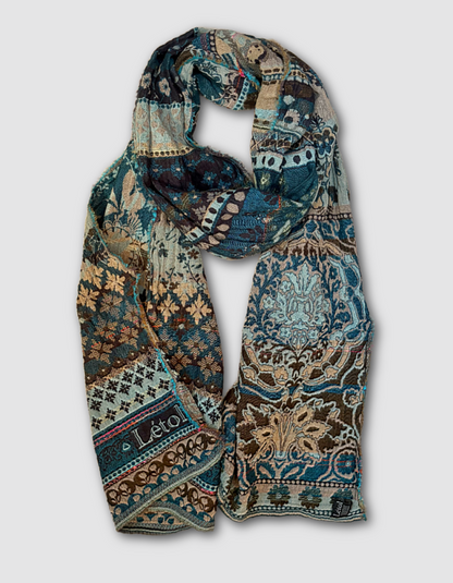 Letol Jacquard Scarf Anoushka in Turquoise Hiver