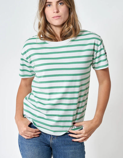 green and white striped cotton short sleeve t shirt