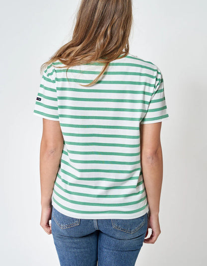 green and white striped cotton short sleeve t shirt