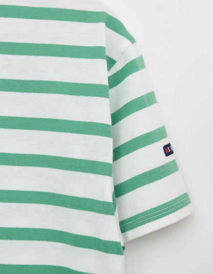green and white striped cotton short sleeve t shirt