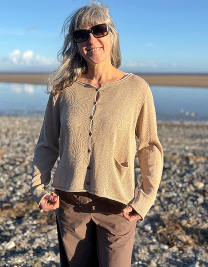 sandy linen knit summer boxy fit cardigan