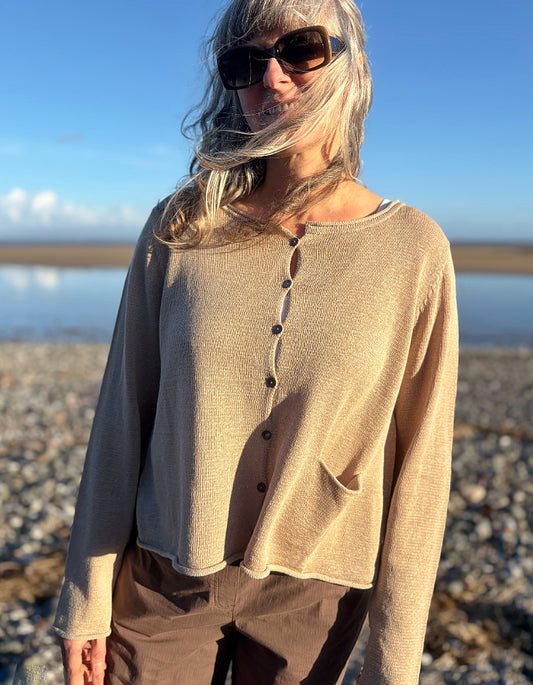 sandy linen knit summer boxy fit cardigan