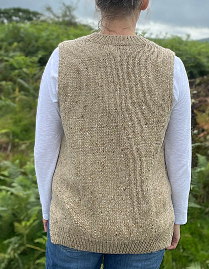 sandy biege flecked merino donegal tweed v neck tank top or sweater vest