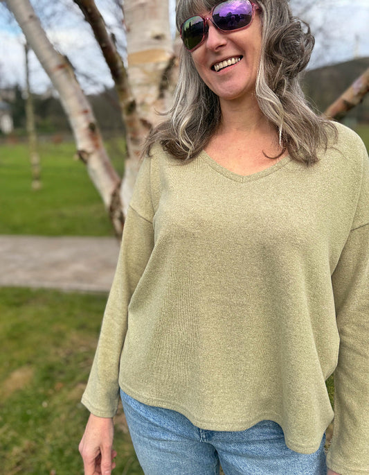 sand beige v neck fleecy wide fit jumper