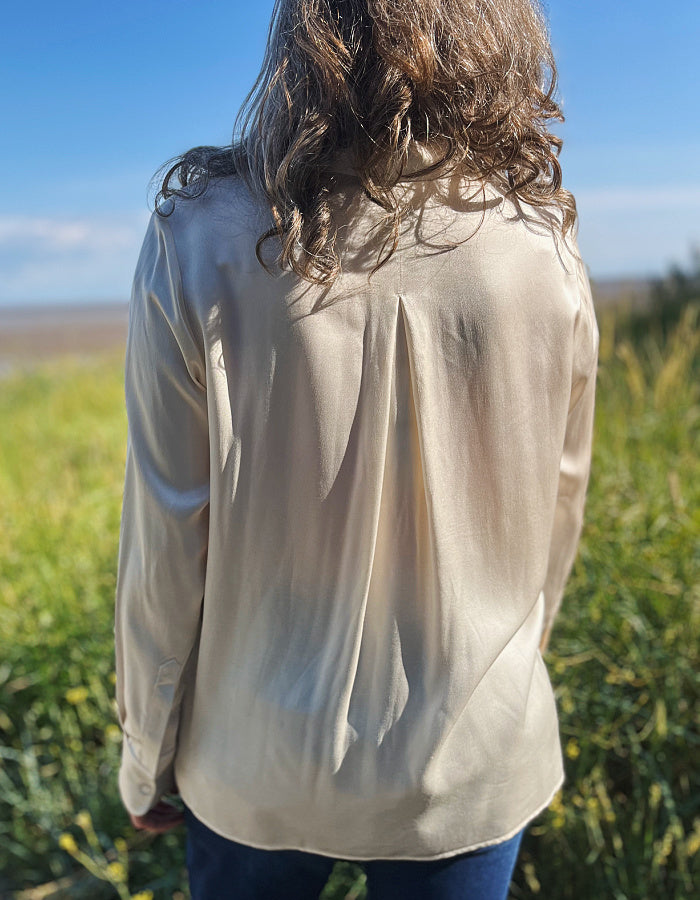 cream satin dress blouse