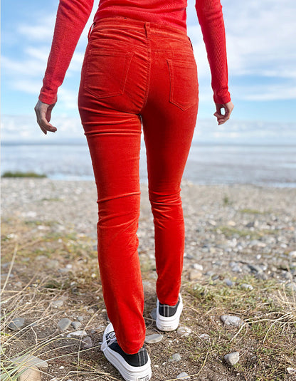 orange velvet slim fit jeans
