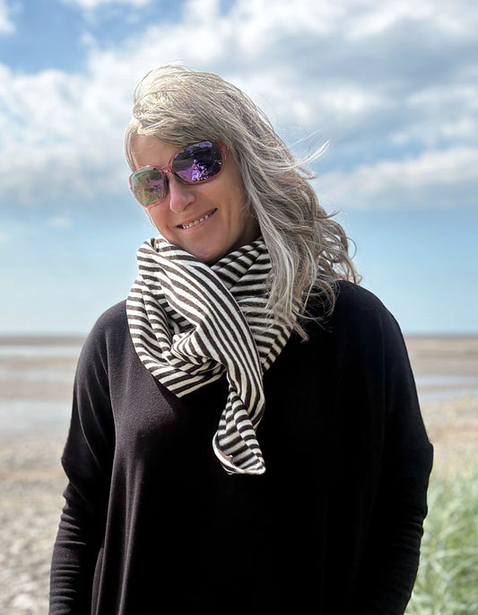 Neirami 3 Way Scarf in Balck and white Mini Stripes