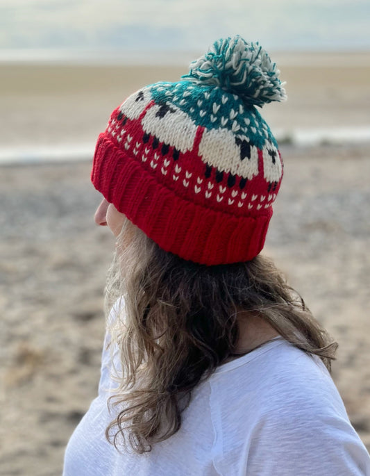 From the Source Sheep Bobble Hat in Scarlet