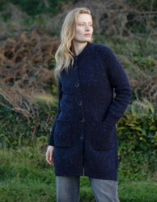 Fisherman out of Ireland Donegal Tweed Cardigan in Seabed