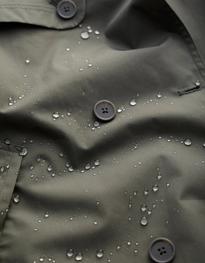 khaki waterproof trench coat with tie waist