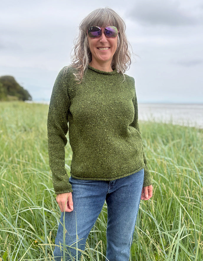 Fisherman out of Ireland Donegal Tweed Roll Neck Sweater in Shamrock