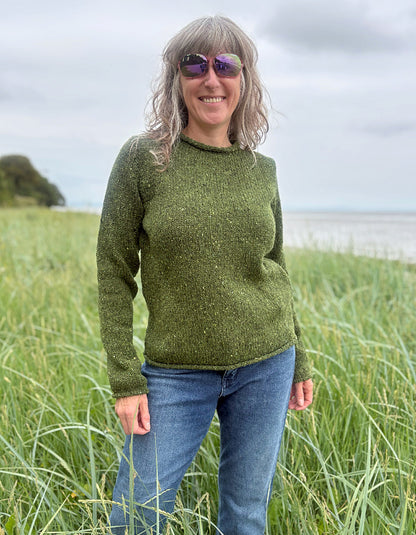 Fisherman out of Ireland Donegal Tweed Roll Neck Sweater in Shamrock
