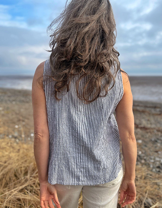 Cut Loose Crinkle Stripe Shirt Tank in White