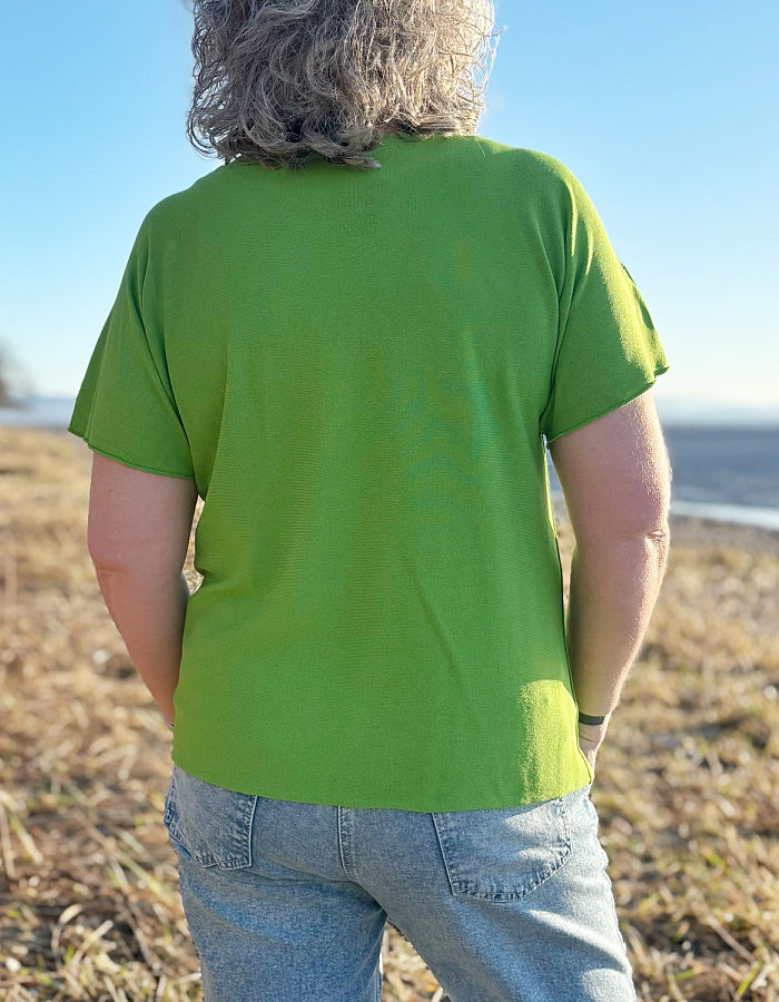 short sleeve green viscose blend summer sweater