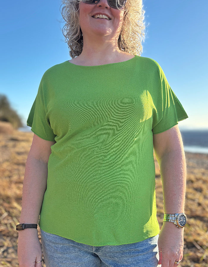 short sleeve green viscose blend summer sweater