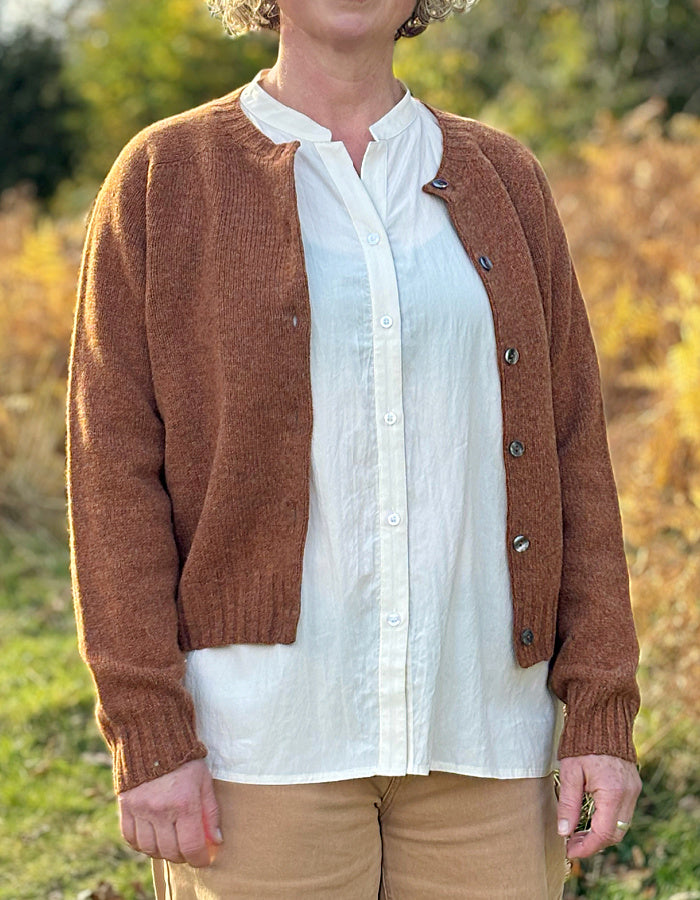 Harley Lambswool Short Cardigan in Sienna