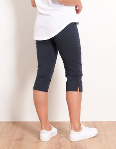 foil trapeze lightweight stretchy cropped trouser with elasticated waist in navy
