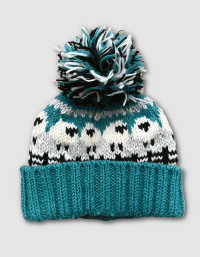 From the Source Spring Sheep Bobble Hat in Aqua