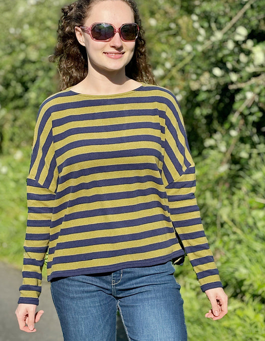 lime and cobalt striped boxy jumper