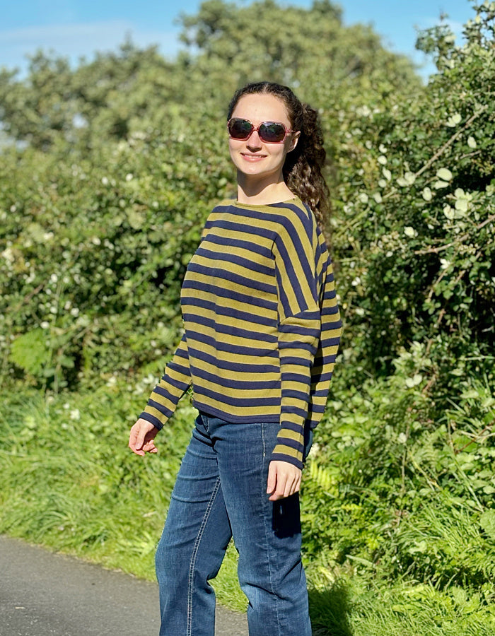 lime and cobalt striped boxy jumper