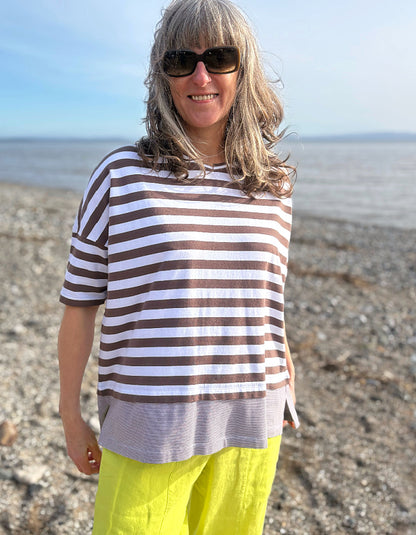 striped brown and white oversized cotton jersey t shirt