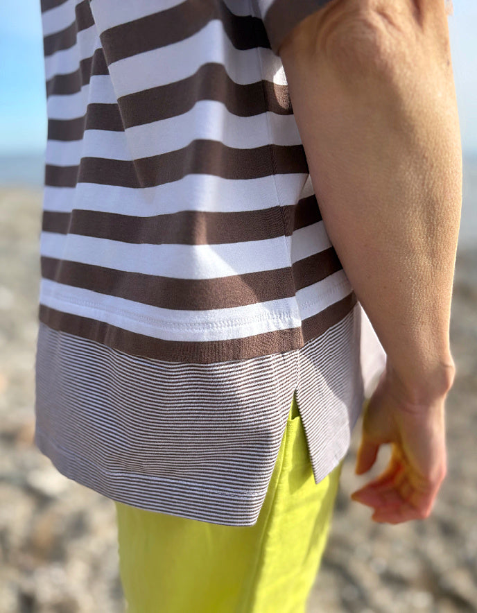 striped brown and white oversized cotton jersey t shirt