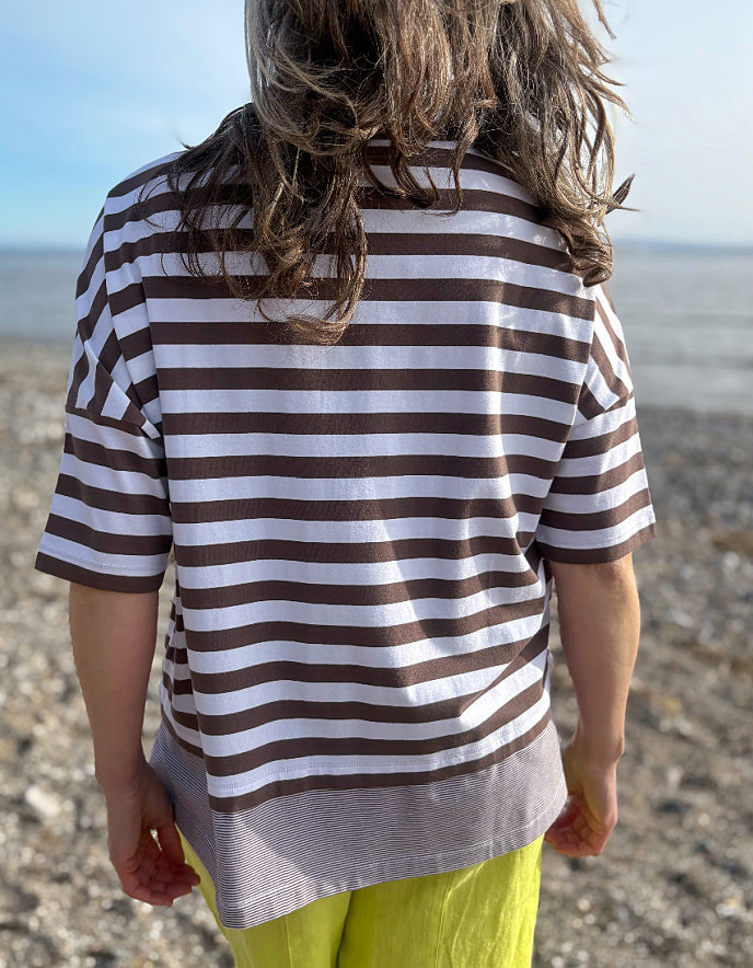 striped brown and white oversized cotton jersey t shirt