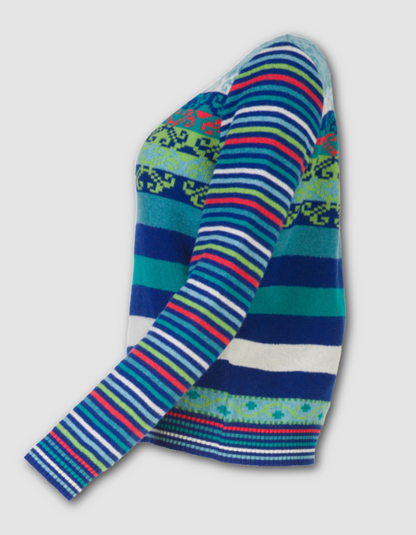 Colorful striped sock on a light gray background