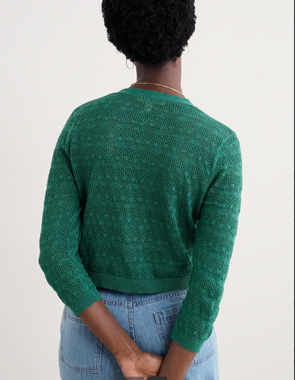 pine green cotton pointelle cardigan 