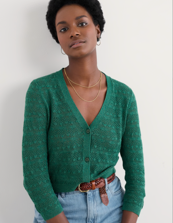 pine green cotton pointelle cardigan 