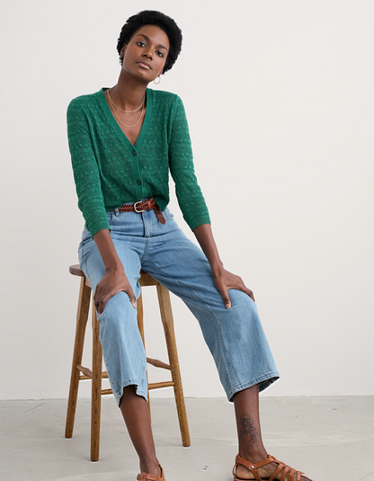 pine green cotton pointelle cardigan 