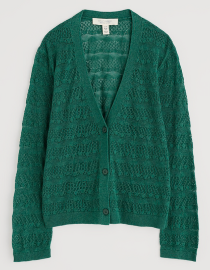 pine green cotton pointelle cardigan 