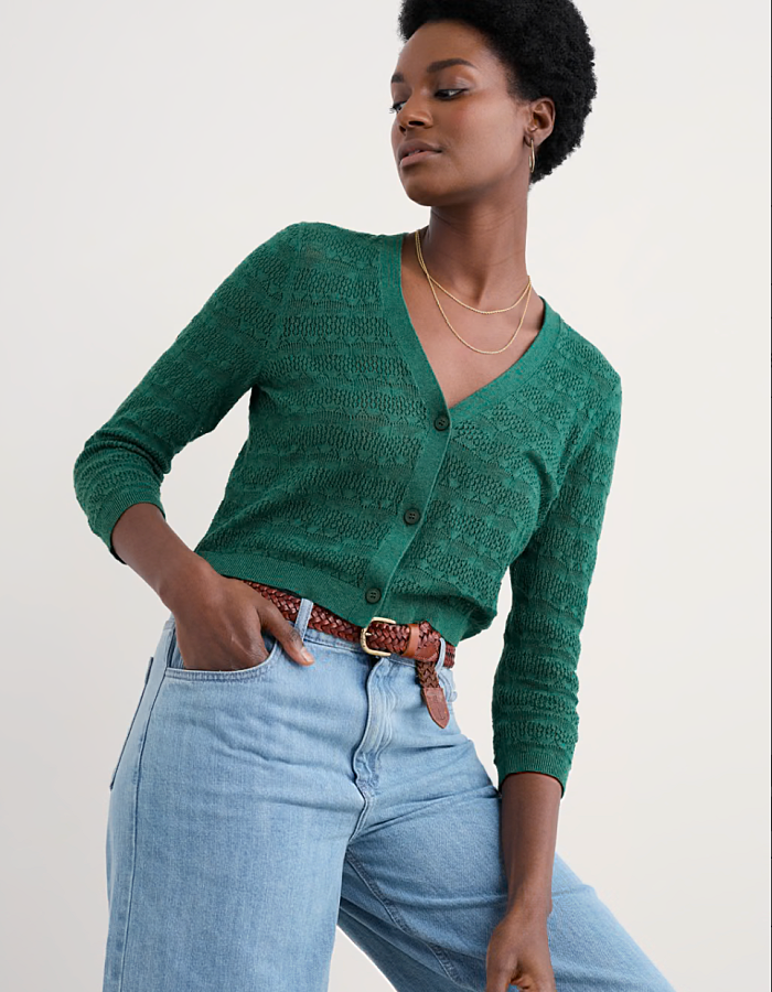 pine green cotton pointelle cardigan 