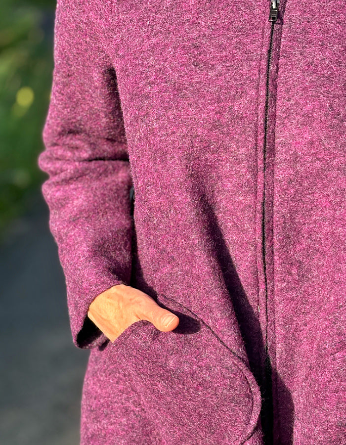 purple boiled wool swing coat