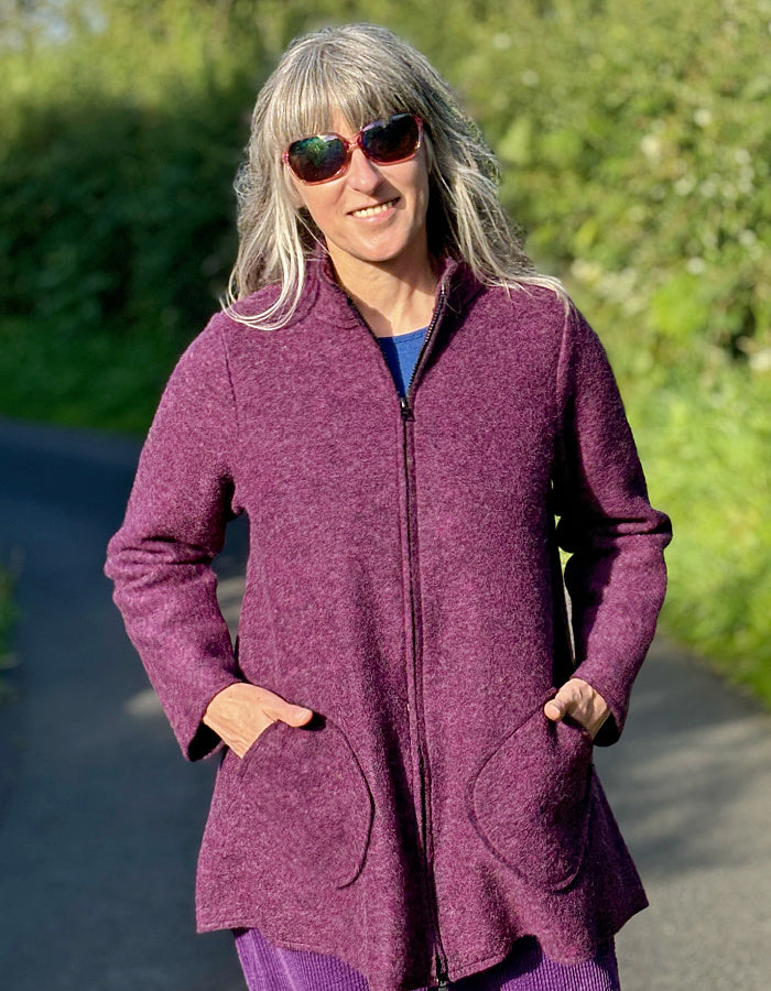 purple boiled wool swing coat