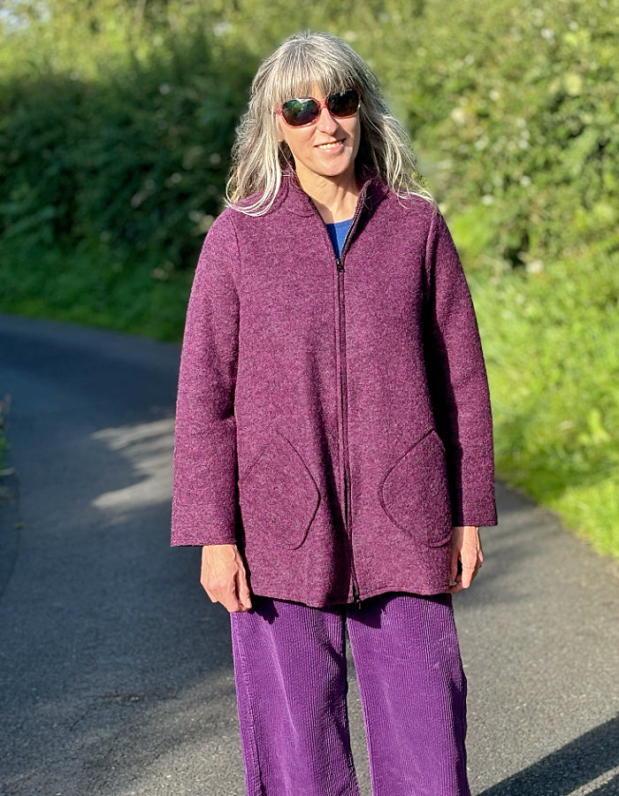 purple boiled wool swing coat