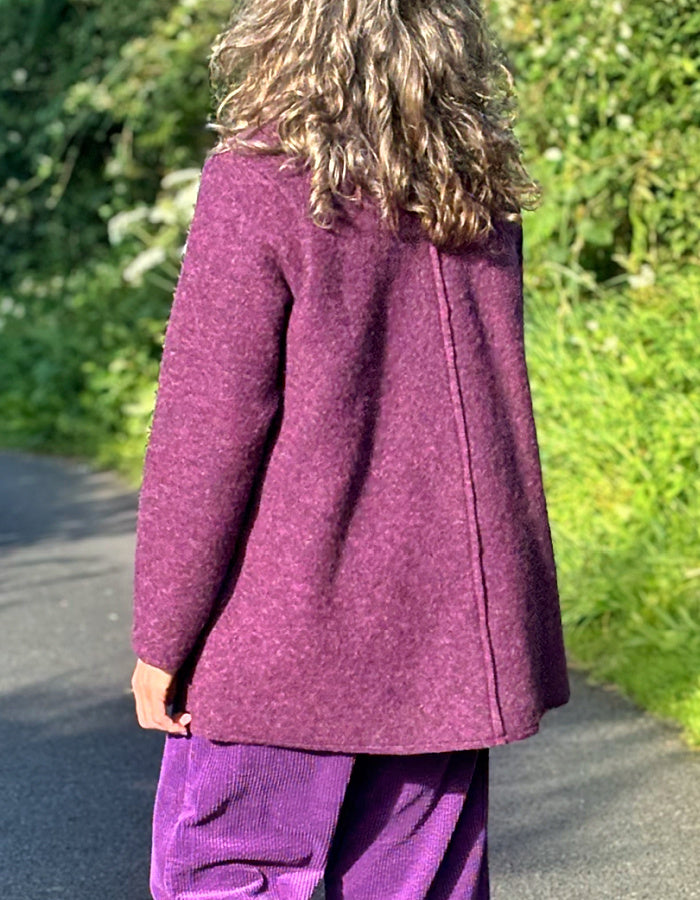 purple boiled wool swing coat