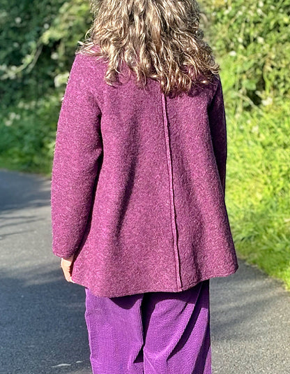 purple boiled wool swing coat