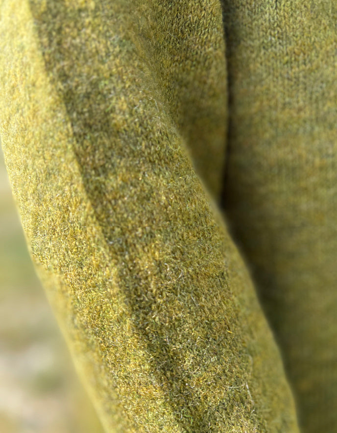 olive melange long tunic style sweater with jeans