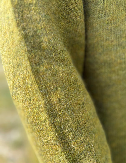 olive melange long tunic style sweater with jeans