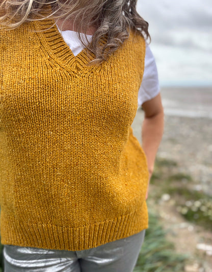 Fisherman out of Ireland Donegal Tweed V-Neck Tank Top in Honey