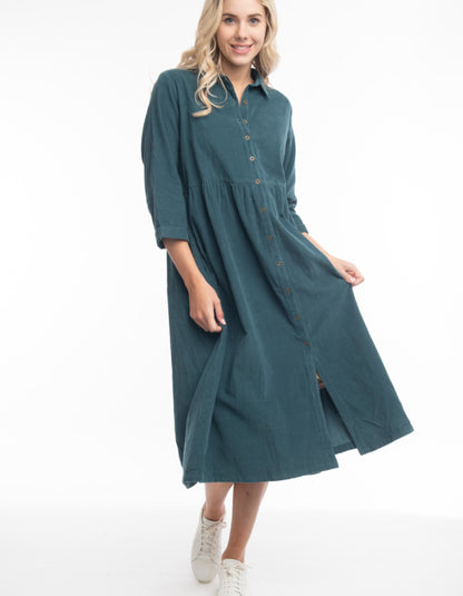 Orientique Needlecord Shirt Dress in Mediterranean