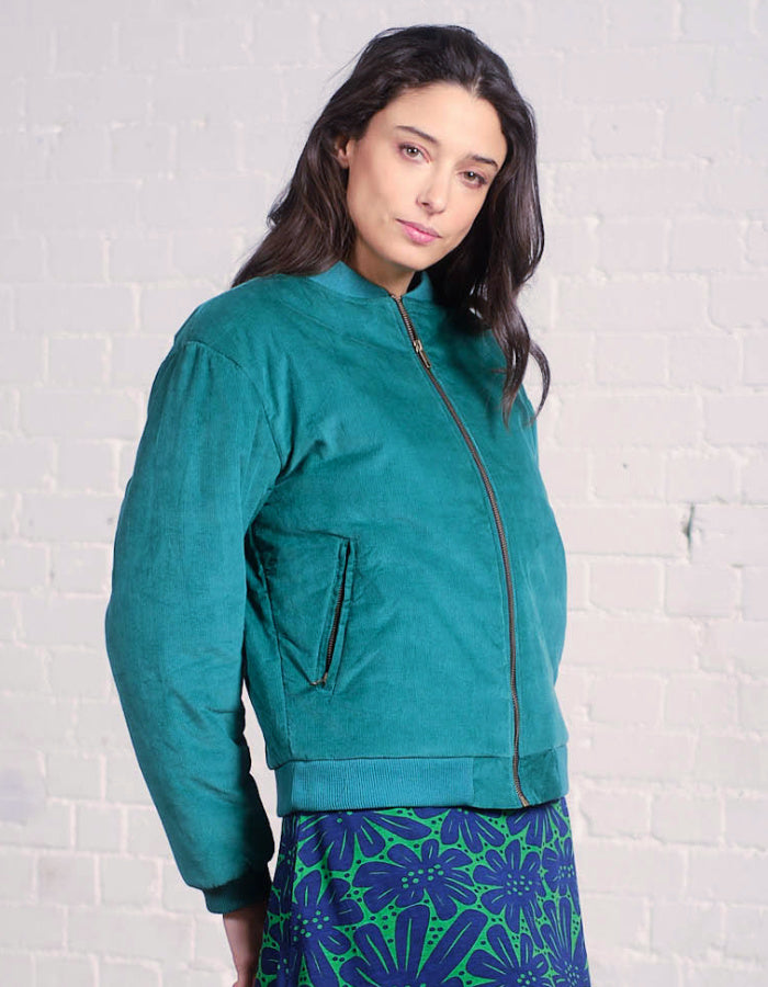 teal velvet bomber jacket