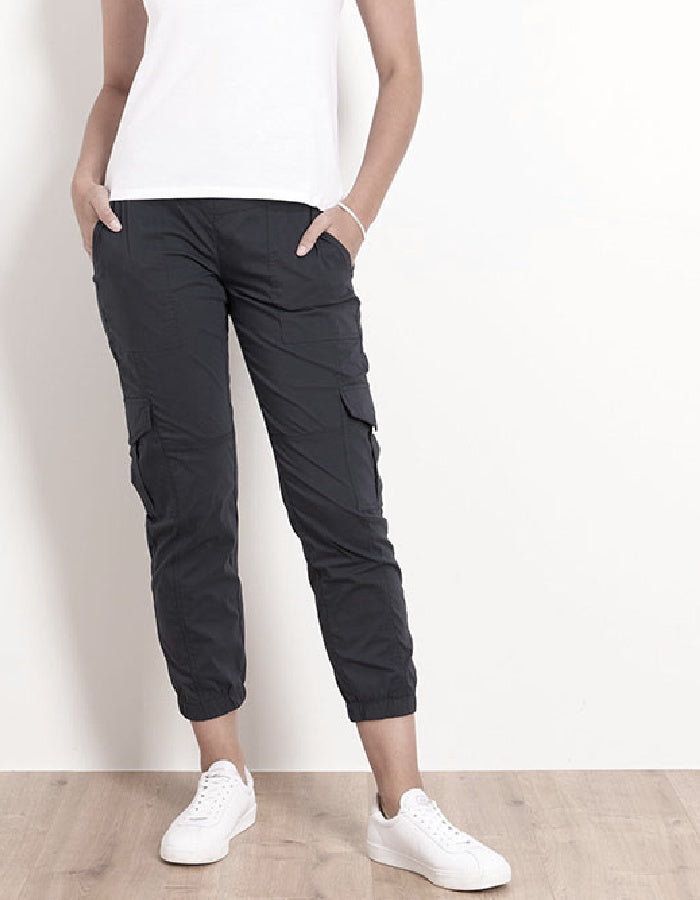 stretchy lightweight trapeze fabric cargo style trousers in black