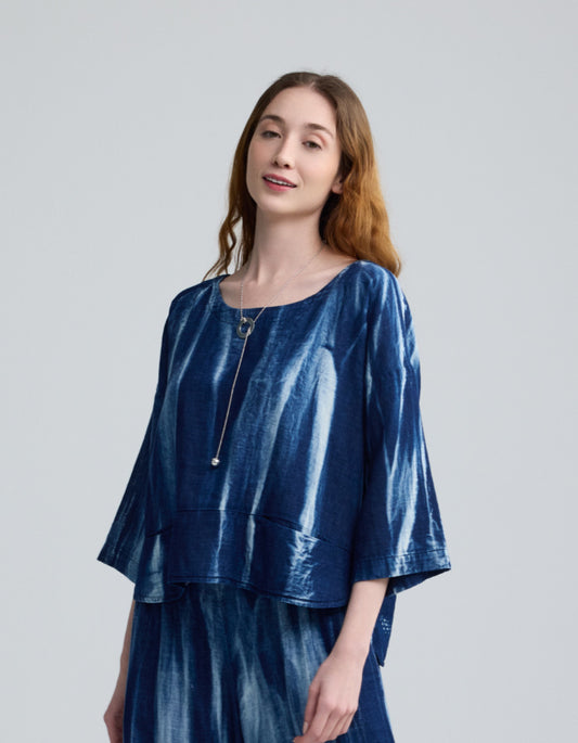 Luukaa Tie Dye Chambray Boxy Top