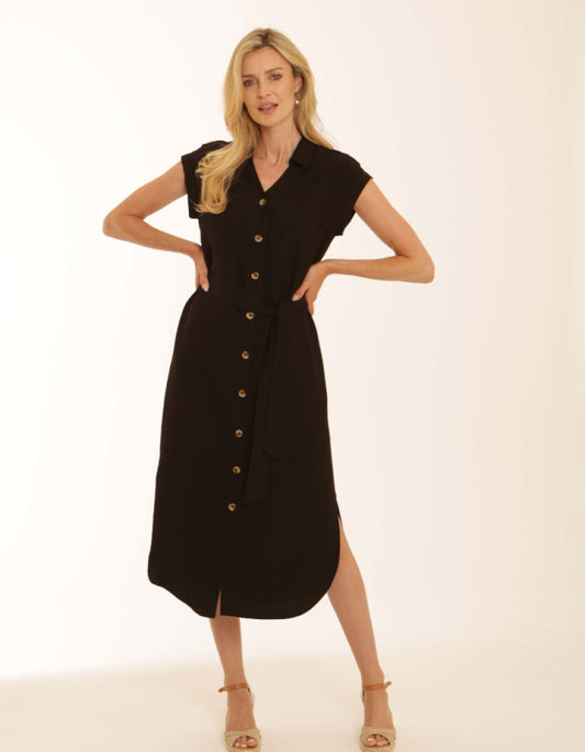 Pomodoro Shirt Midi Dress in Black