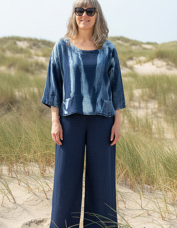 tie dye denim chambray boxy top