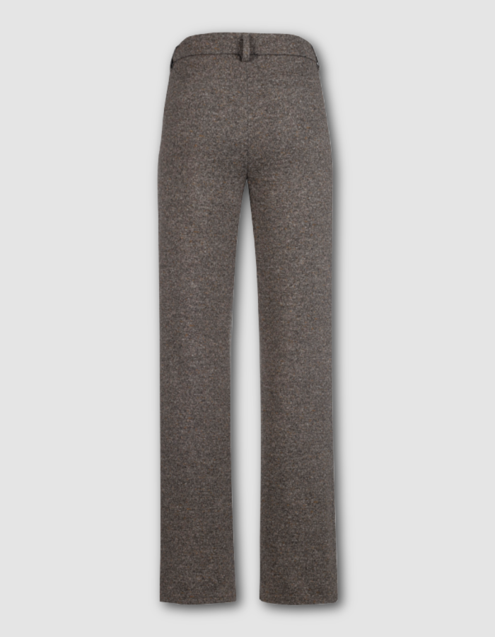 wide leg straight fit pull on trouser in tweed effect brown